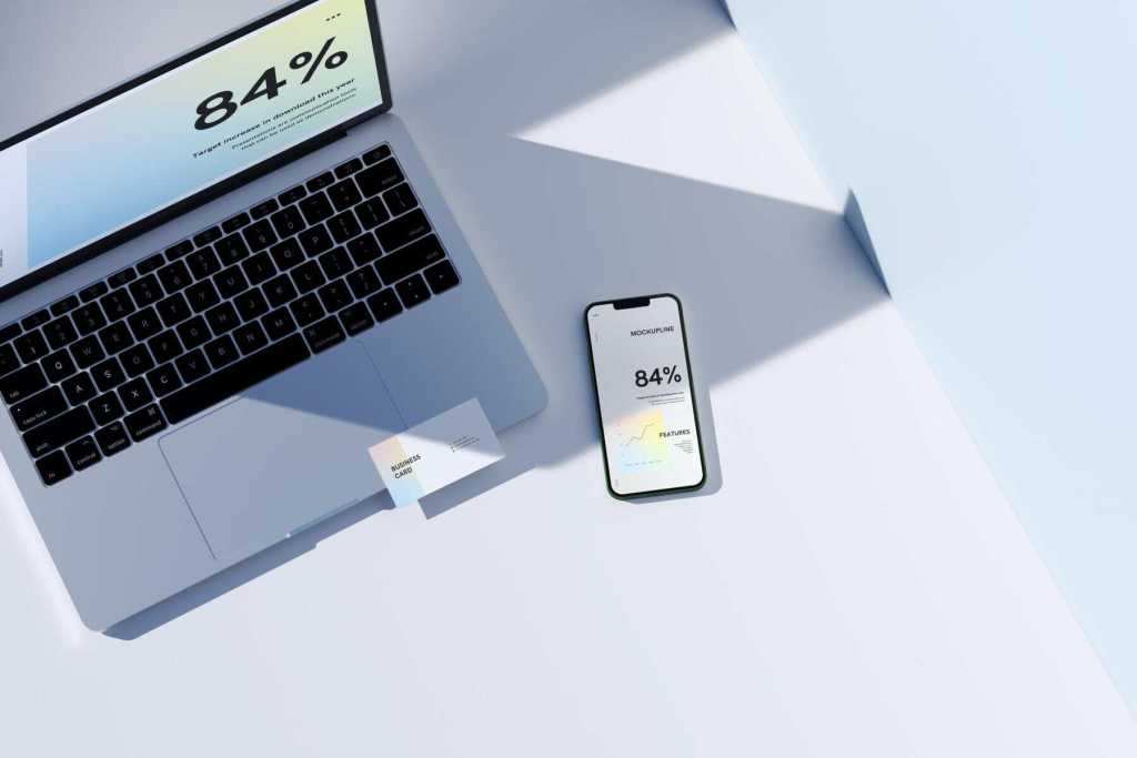Sky MacBook & iPhone Mockup 02