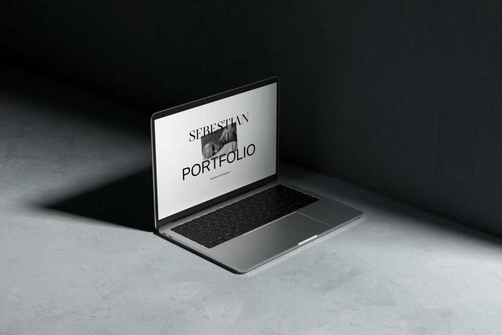 Dark MacBook Mockup Scene 01